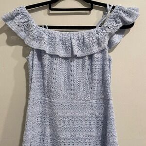 Live to‎ Be Spoiled Blue Lace Off Shoulder Dress Ruffle Mini Party Medium